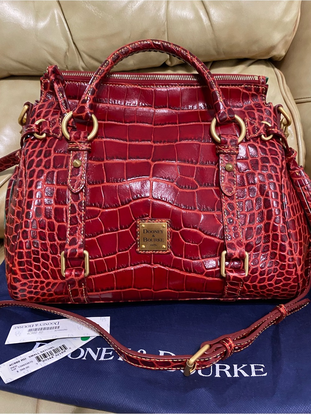 NEW Dooney & Bourke Satchel Croco Fino Leather Florentine T'moro Whipstitch
